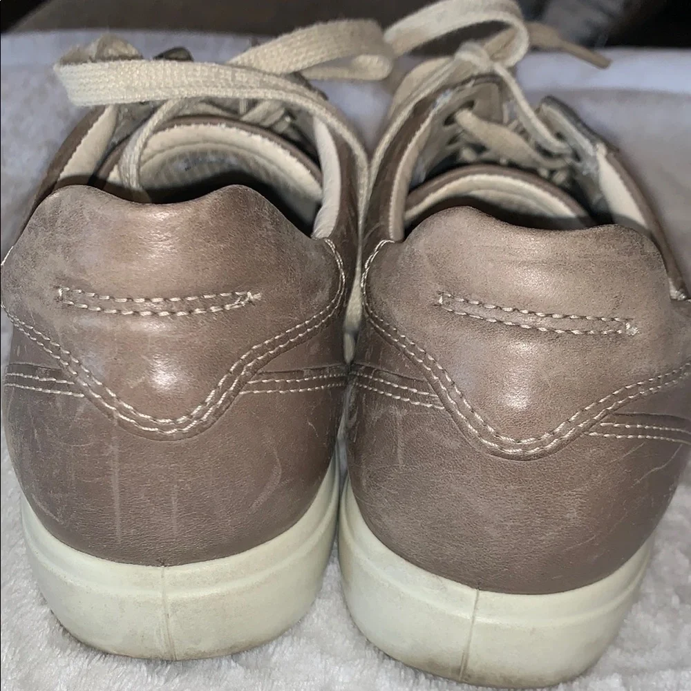 Gently Loved Men's Brown / Tan Leather Sneakers by Ecco Danish Design